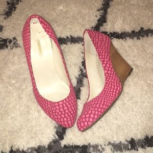 Pink Leather Closed Toe Wedges
